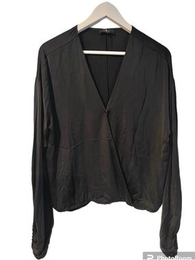 7 for All Mankind Cross Front Gathered Elastic Waist Hem M Silky Blouse Ret:$150